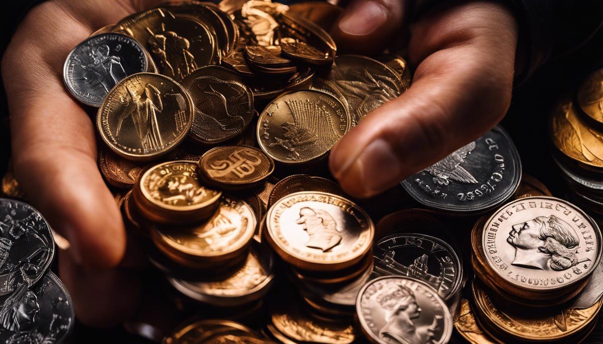 Image of a person holding a pile of coins, symbolizing diversification in index funds