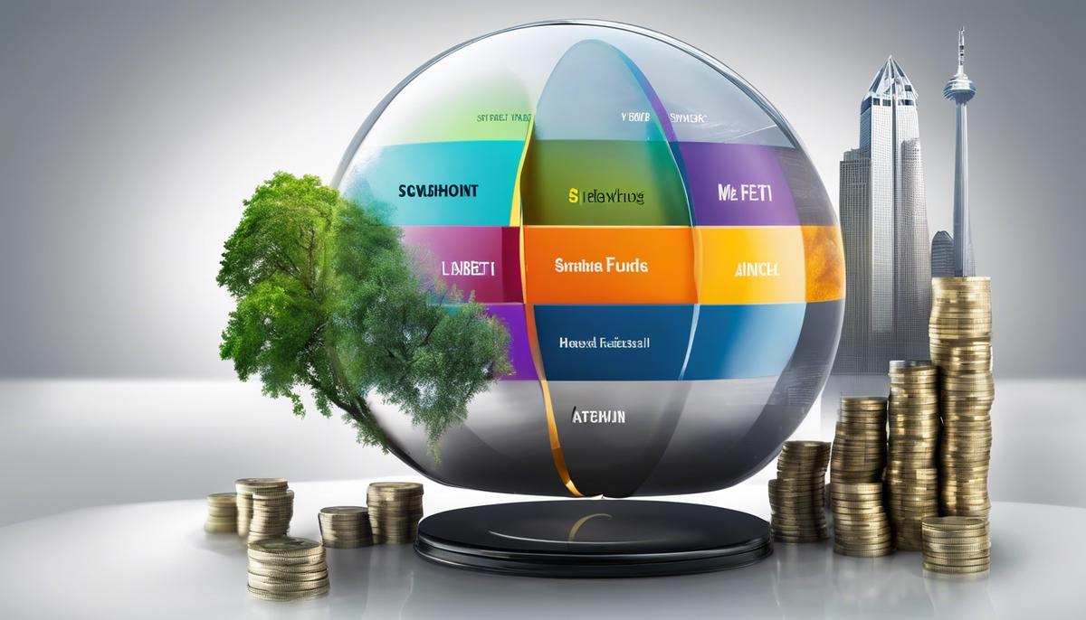 Image illustrating the concept of mutual funds and ETFs, showing a diverse portfolio with different securities and investment vehicles.